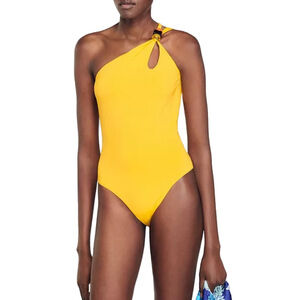 NWT Sandro Paris Honolulu yellow one shoulder asymmetrical one piece swimsuit 0